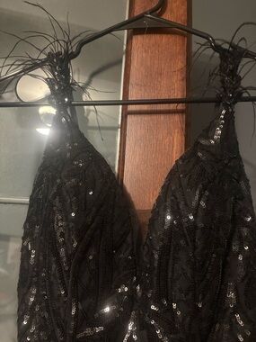 Black Sequin Feather prom dress